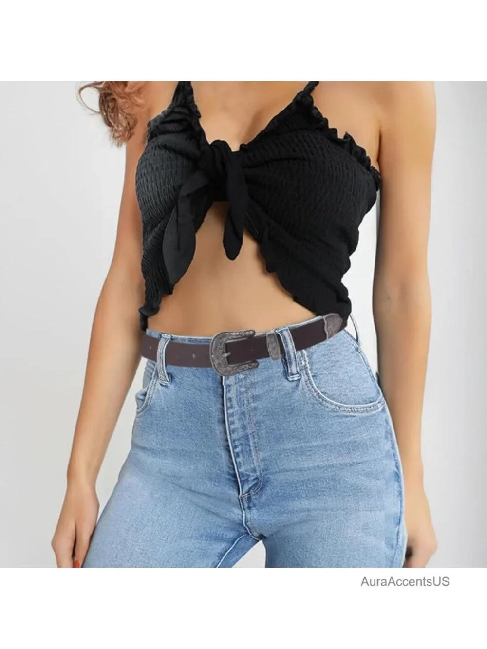 Genuine Leather Western Belt with Buckle for Women Waist Cinch Jeans Dresses